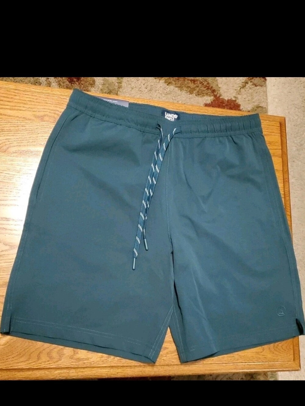 NWT Lands' End Men's Sport Shorts Swim Trunks Green Medium Built-in Boxer Briefs